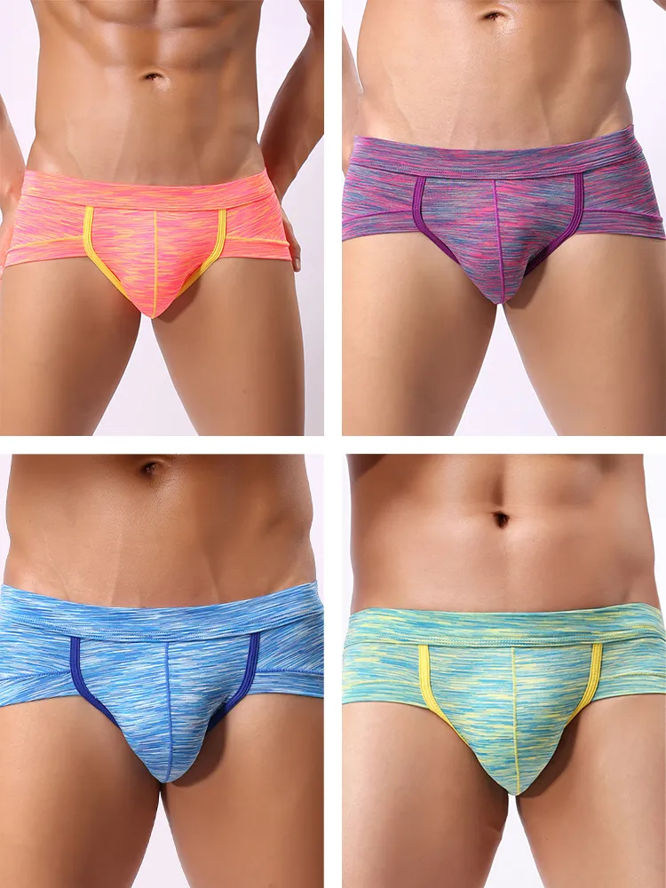 4 Pack Men's Striped U-convex Pouch Briefs