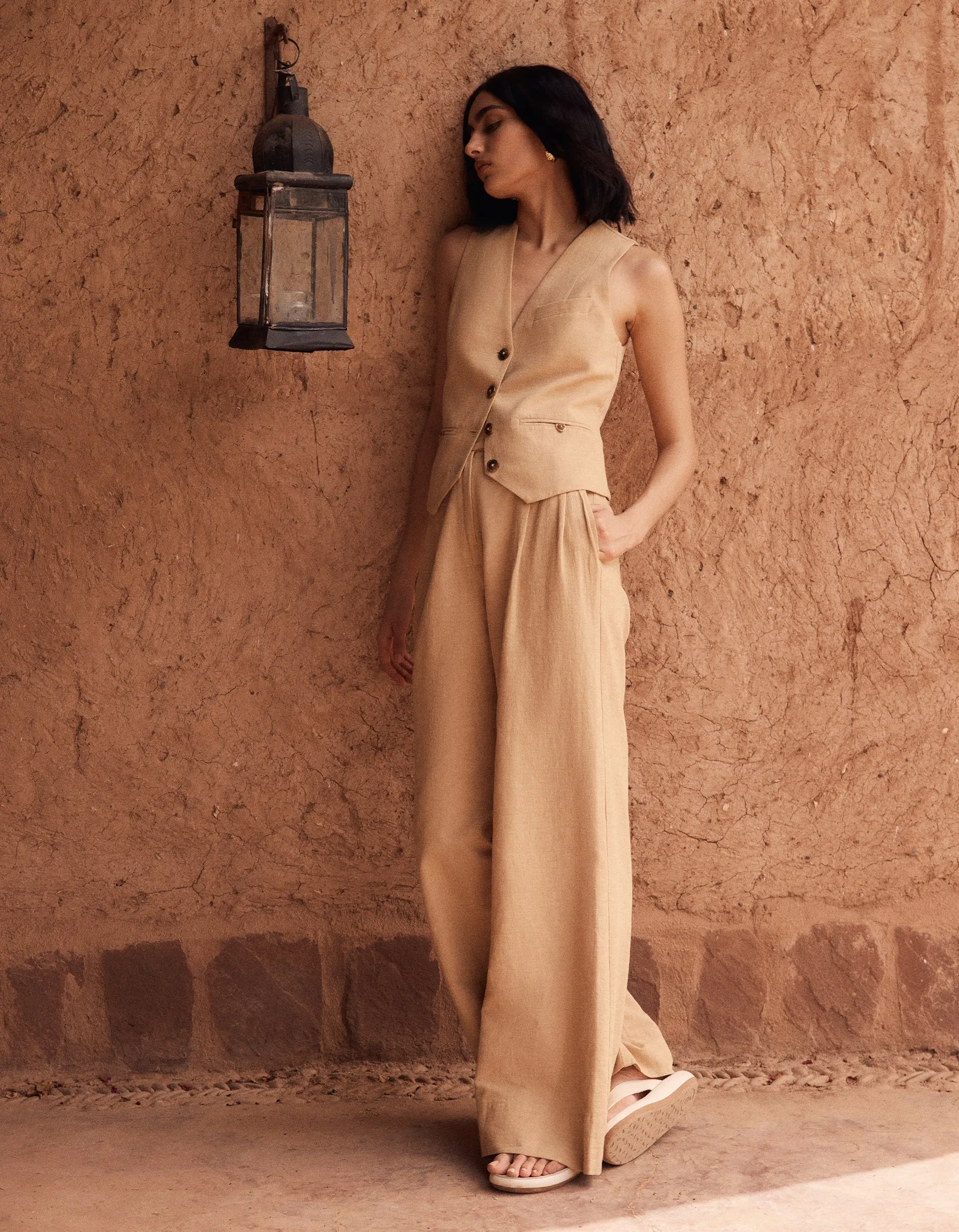 Akua High Waisted Tailored Pant - Raffia