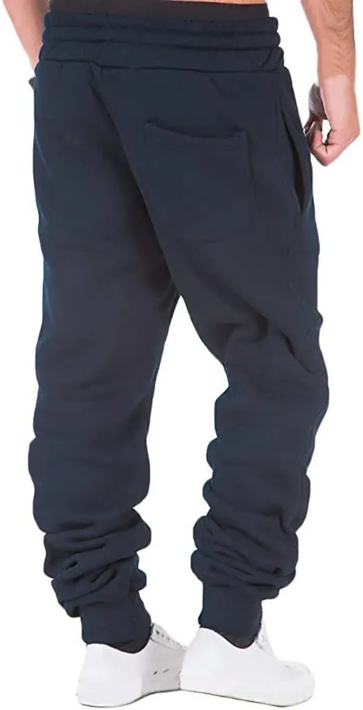 Cargo Sweatpants for Men Drawstring Sport Trousers Men's Heavyweight Fleece Cargo Sweatpants Elastic Waist Drawstring