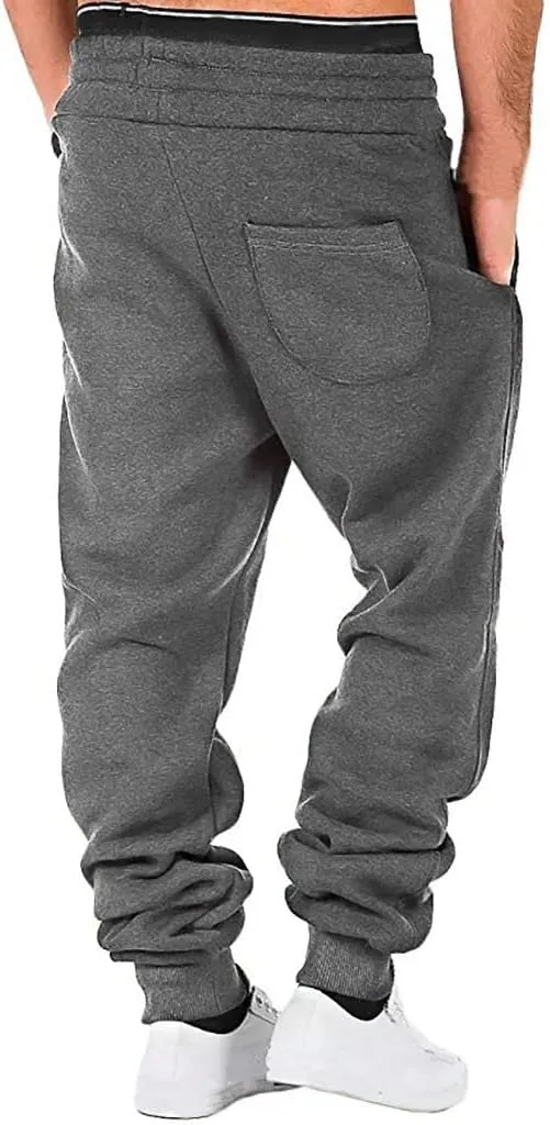 Cargo Sweatpants for Men Drawstring Sport Trousers Men's Heavyweight Fleece Cargo Sweatpants Elastic Waist Drawstring
