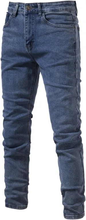 evzosrz Men's Trendy Skinny Slim Fit Jeans Straight Fit Washed Denim Pants Elastic Waist Casual Denim Pull Up Jeans