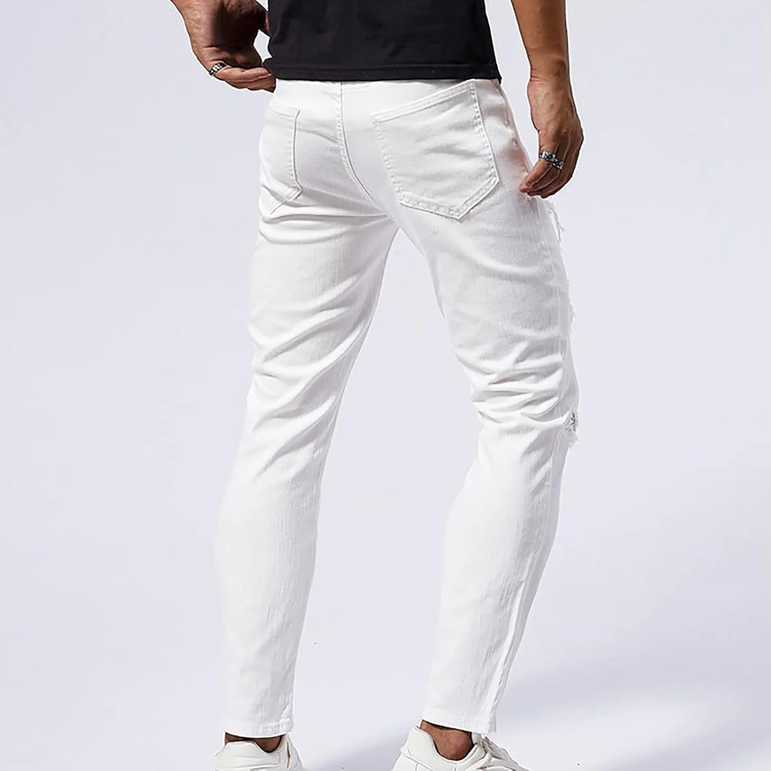 Jeans for Men Vintage Classic Ripped High Waisted Y2k Pants Slim Fit Stretch Tapered Denim Trousers Pants Street Wear