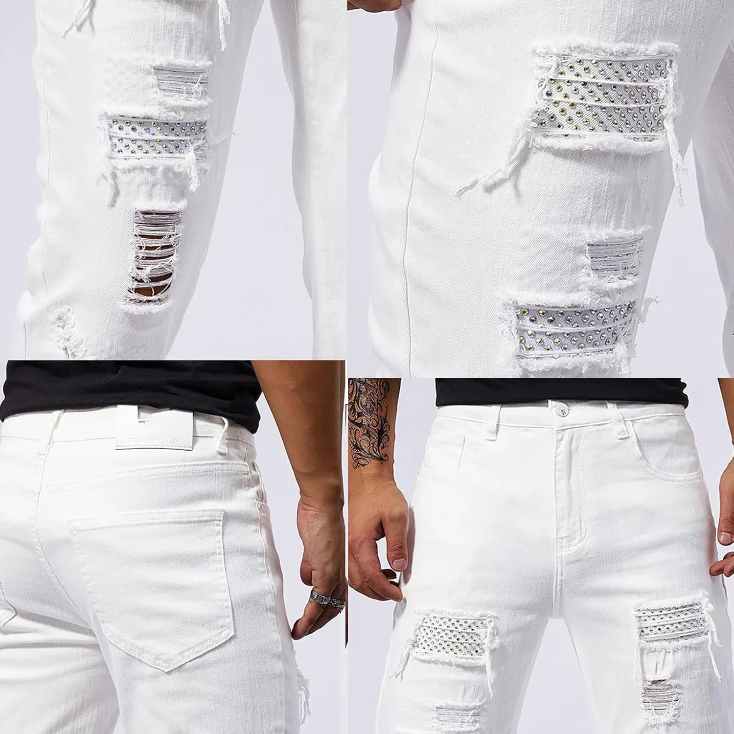 Jeans for Men Vintage Classic Ripped High Waisted Y2k Pants Slim Fit Stretch Tapered Denim Trousers Pants Street Wear