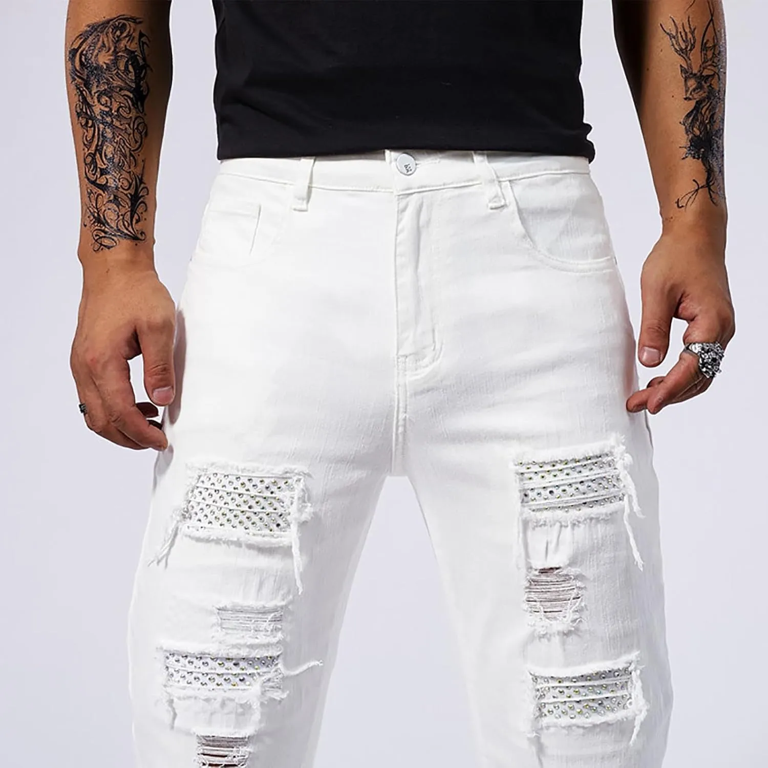 Jeans for Men Vintage Classic Ripped High Waisted Y2k Pants Slim Fit Stretch Tapered Denim Trousers Pants Street Wear