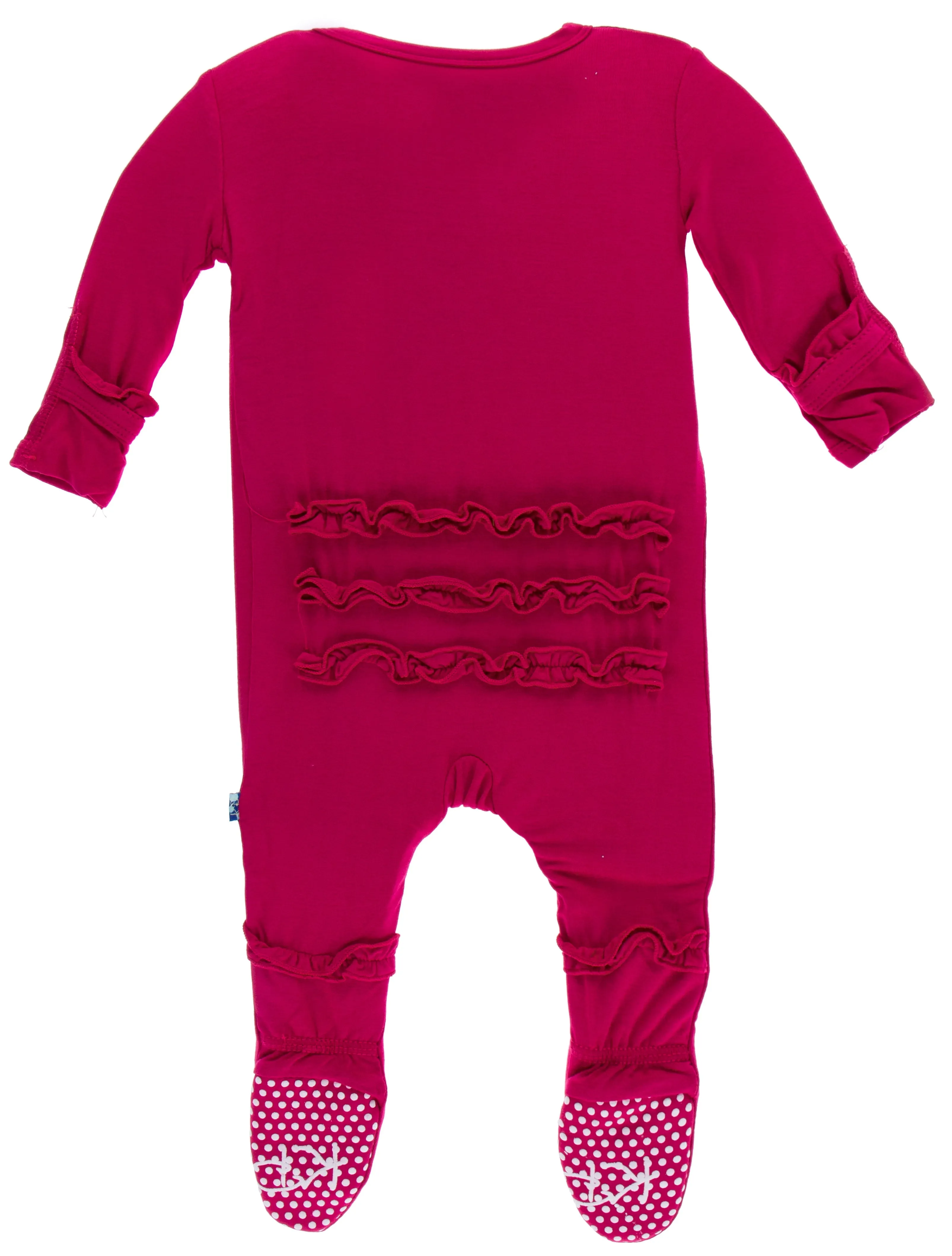 KicKee Pants Solid Rhododendron Layette Classic Ruffle Footie with Zipper