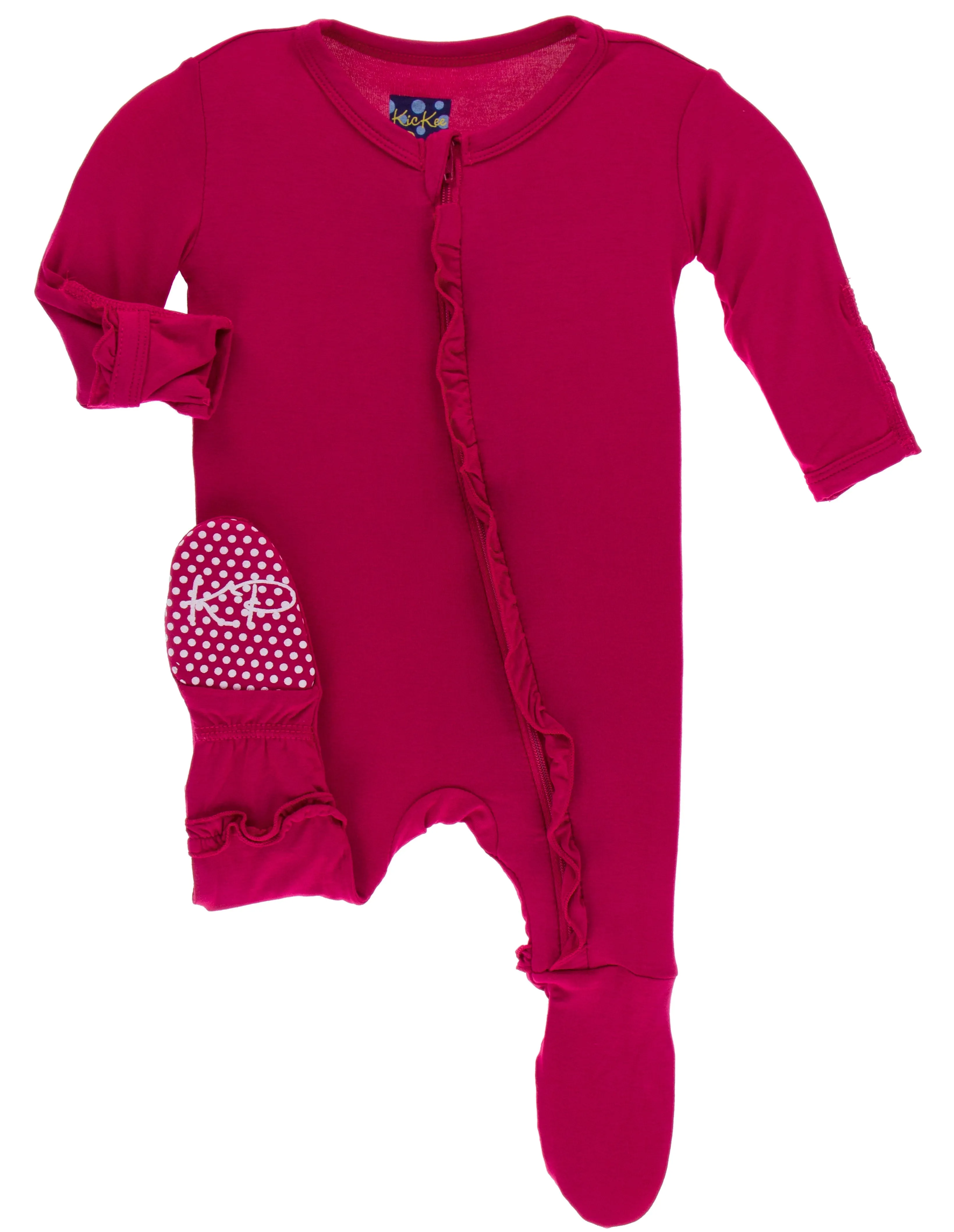 KicKee Pants Solid Rhododendron Layette Classic Ruffle Footie with Zipper
