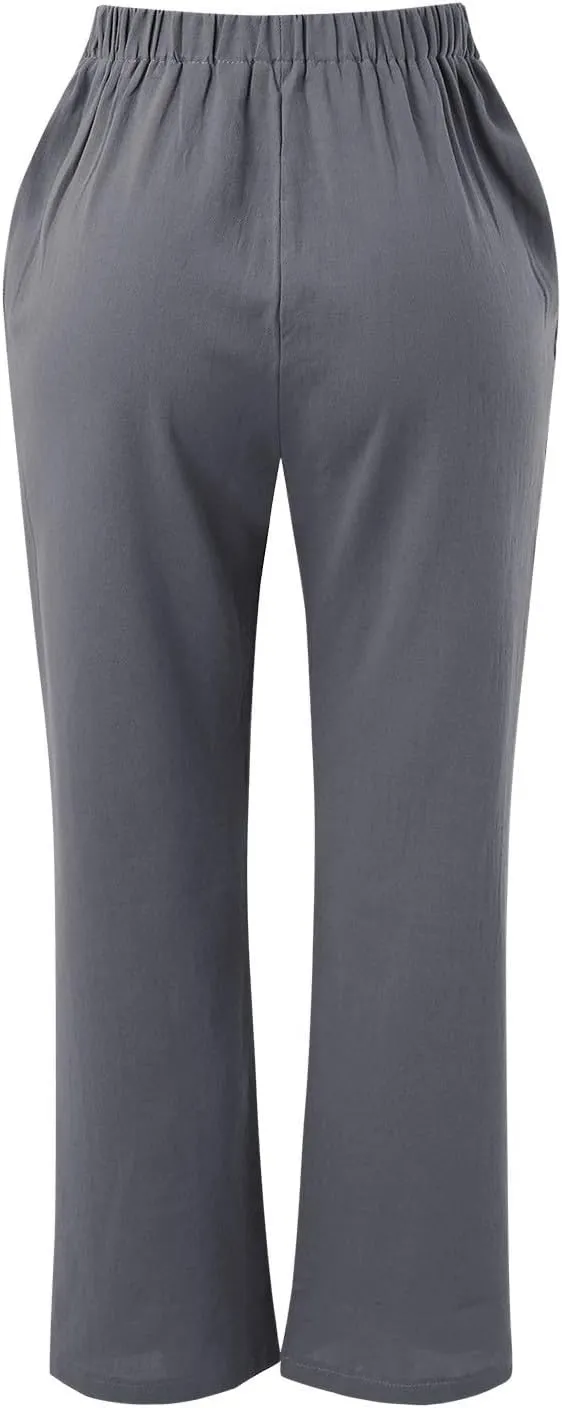 Linen Pants for Women Cotton Linen Straight Leg Lightweight Pants Summer Pants Plus Size Women Loose Fit Trousers