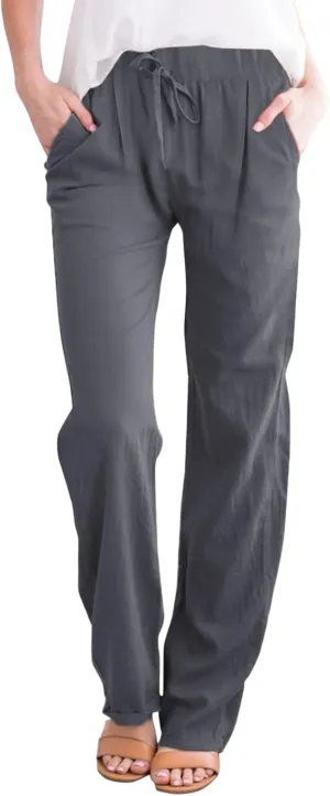 Linen Pants for Women Cotton Linen Straight Leg Lightweight Pants Summer Pants Plus Size Women Loose Fit Trousers