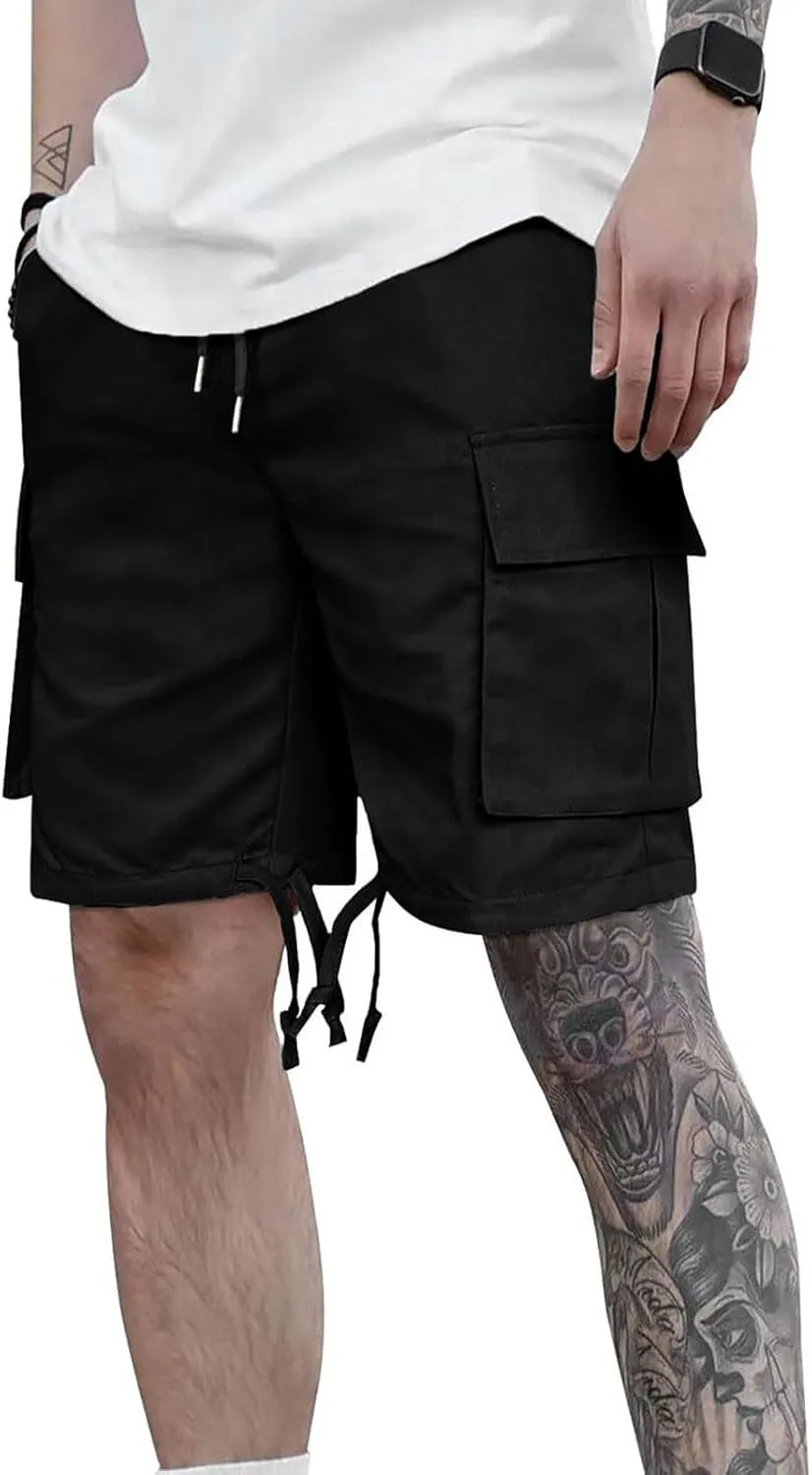 Mens Cargo Shorts 2025 Elastic Drawstring Waist Twill Summer Shorts Classic-fit Hiking Cargo Pants with 4 Pockets
