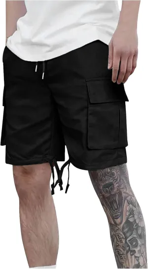 Mens Cargo Shorts 2025 Elastic Drawstring Waist Twill Summer Shorts Classic-fit Hiking Cargo Pants with 4 Pockets