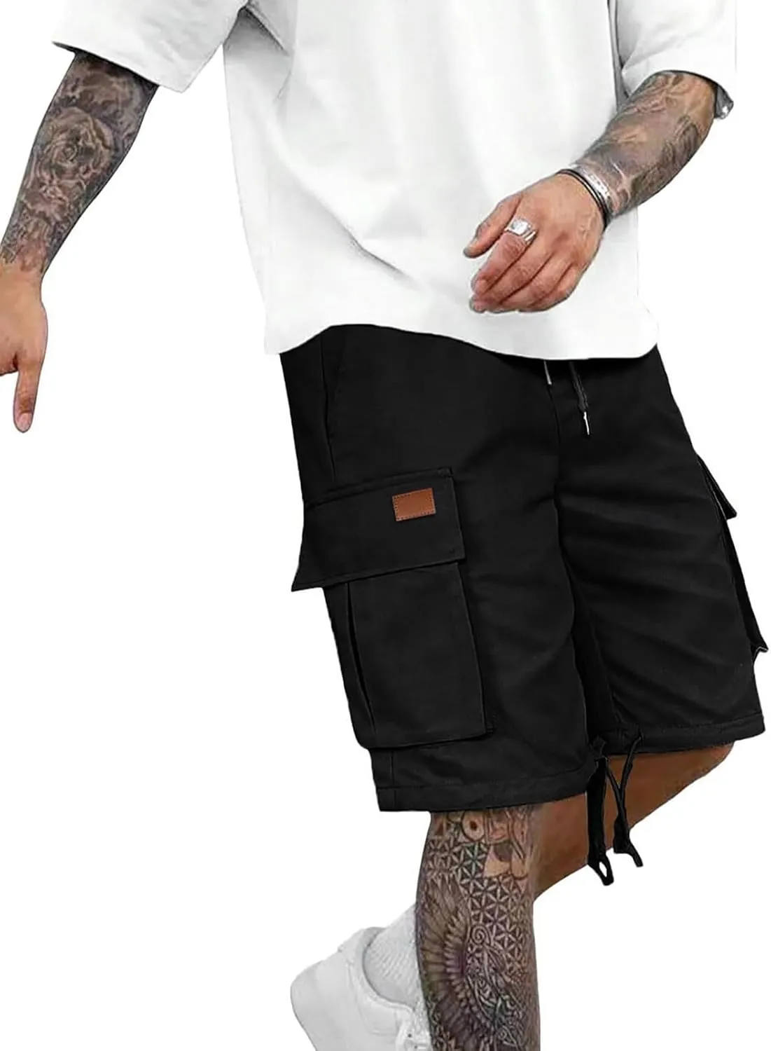 Mens Cargo Shorts 2025 Elastic Drawstring Waist Twill Summer Shorts Classic-fit Hiking Cargo Pants with 4 Pockets