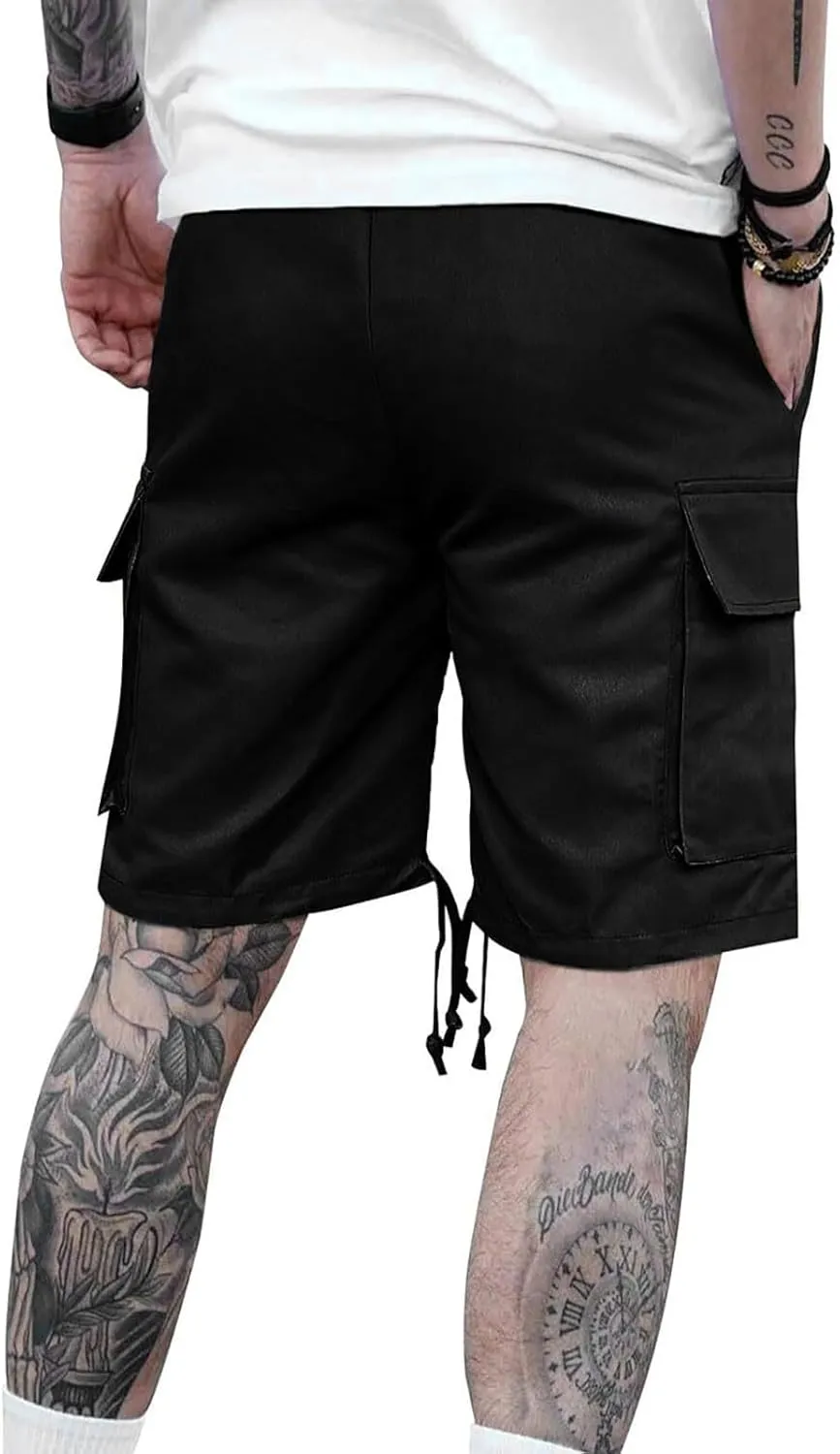 Mens Cargo Shorts 2025 Elastic Drawstring Waist Twill Summer Shorts Classic-fit Hiking Cargo Pants with 4 Pockets