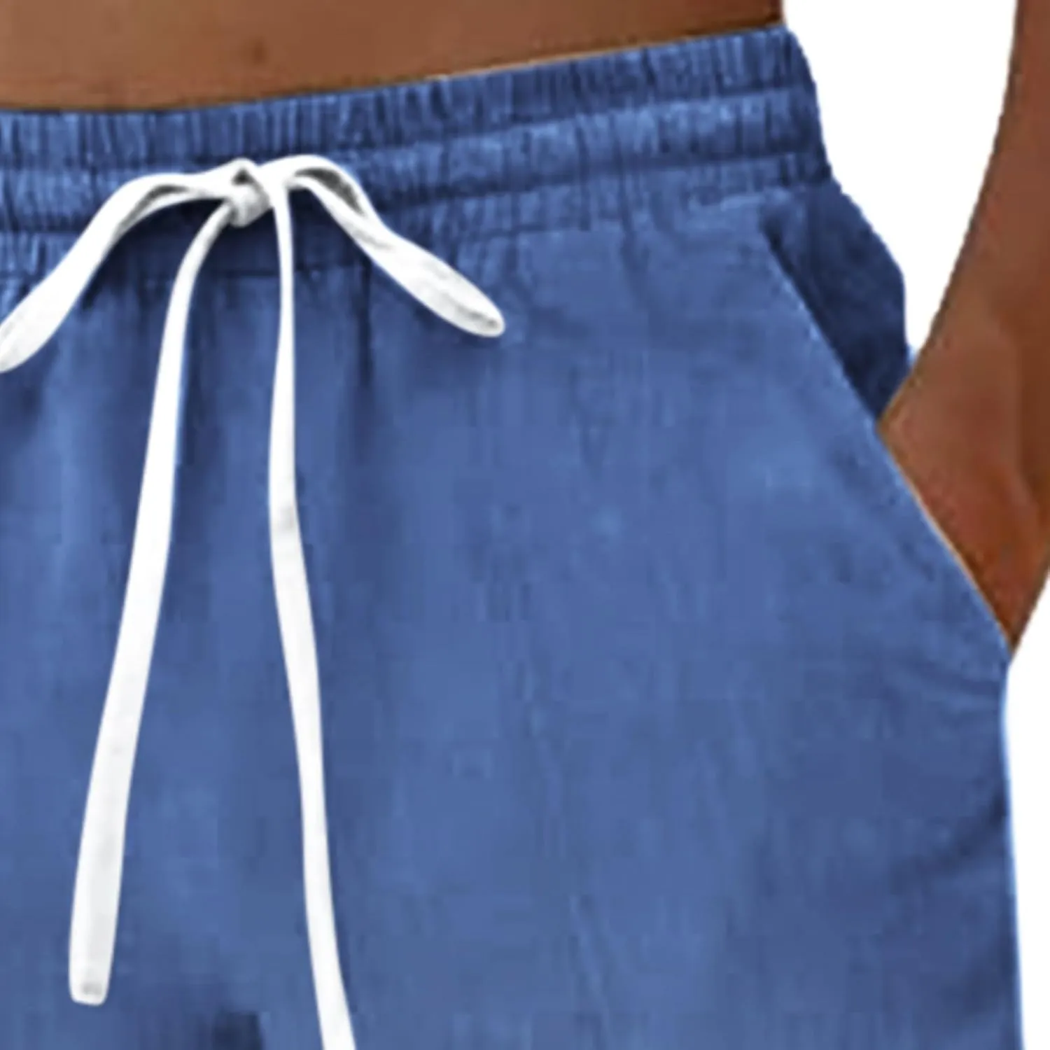 Mens Cotton Linen Drawstring Pants Casual Drawstring Summer Beach Pants Lightweight Breathable Trousers with Pockets