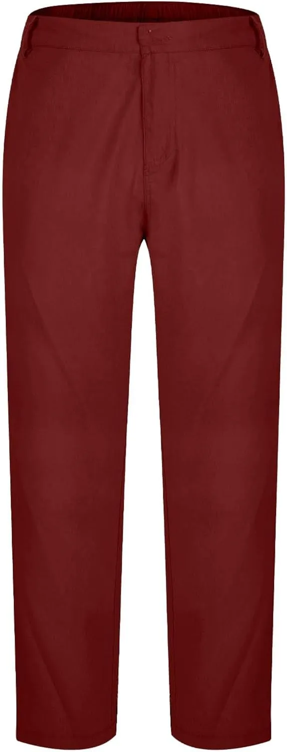 Men's Cotton Linen Pants Stretch Waist Lightweight Casual Pants Slim Fit Yoga Beach Trousers with Pockets