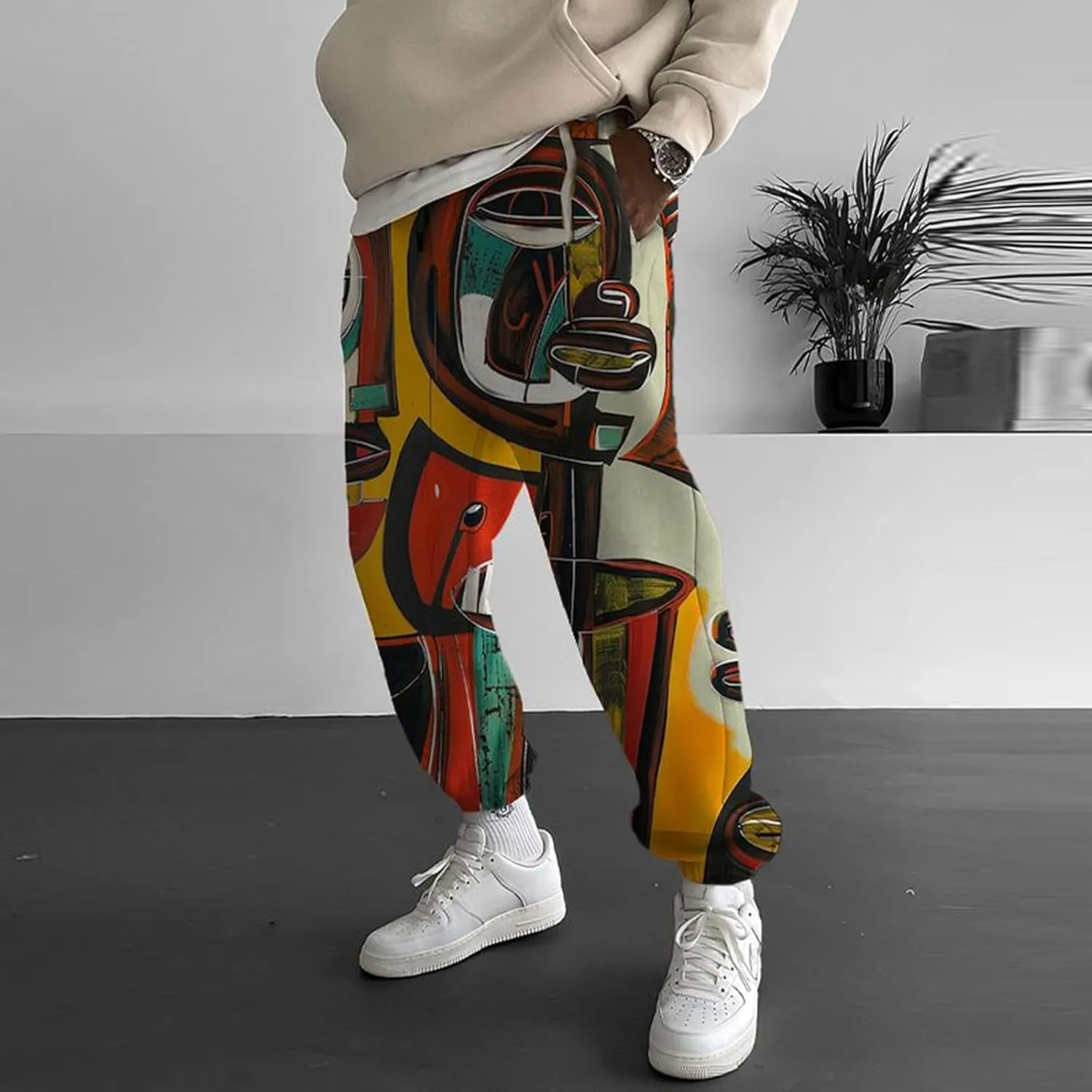 Mens Harem Pants Loose Fit Men's Autumn Fun Print Fashion Street Feel Casual Hiking Outdoor Twill Track Pants Pants