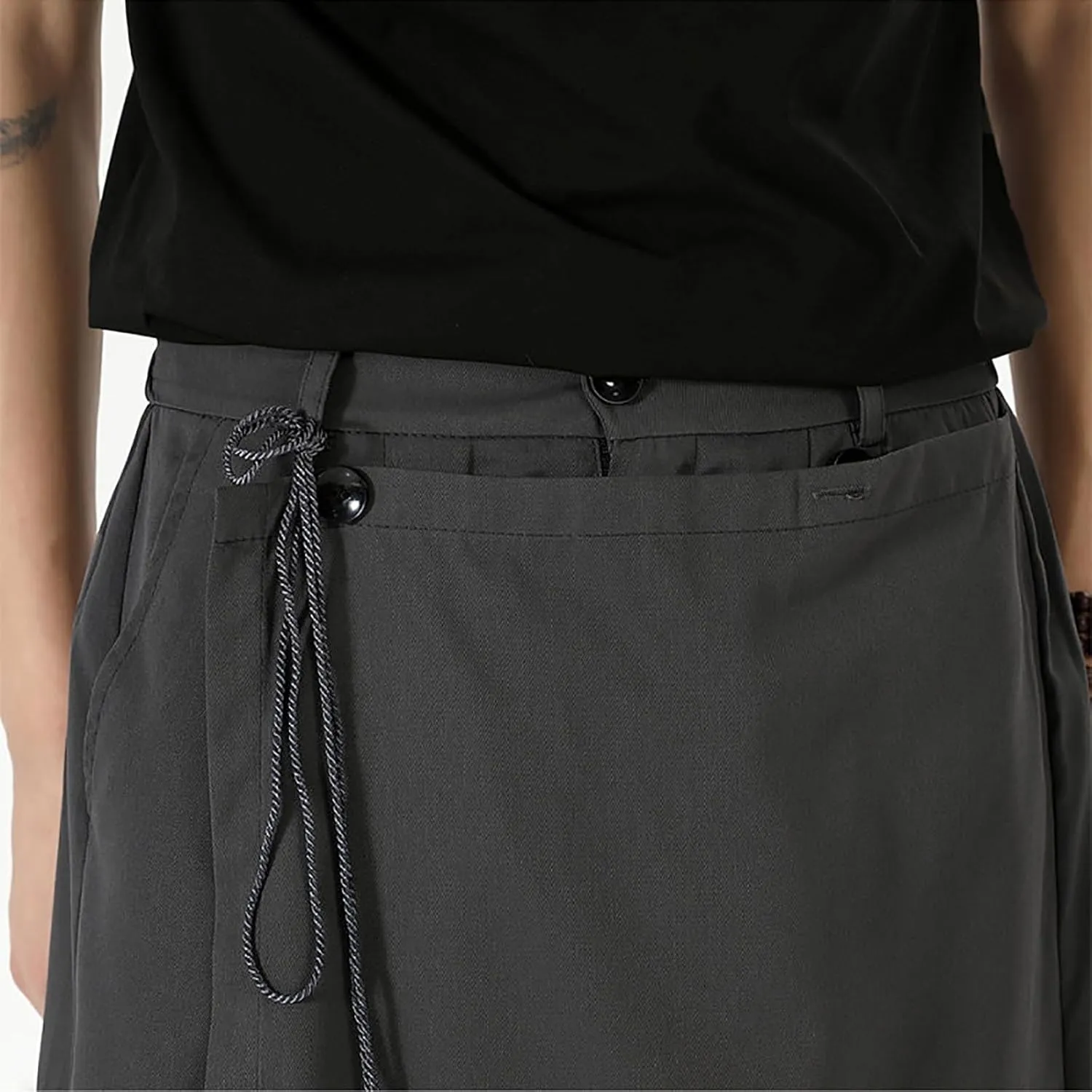 Men's Wide Leg Harem Pants Drop Crotch Baggy Drawstring Streetwear Japanese Harajuku Trousers with Pockets