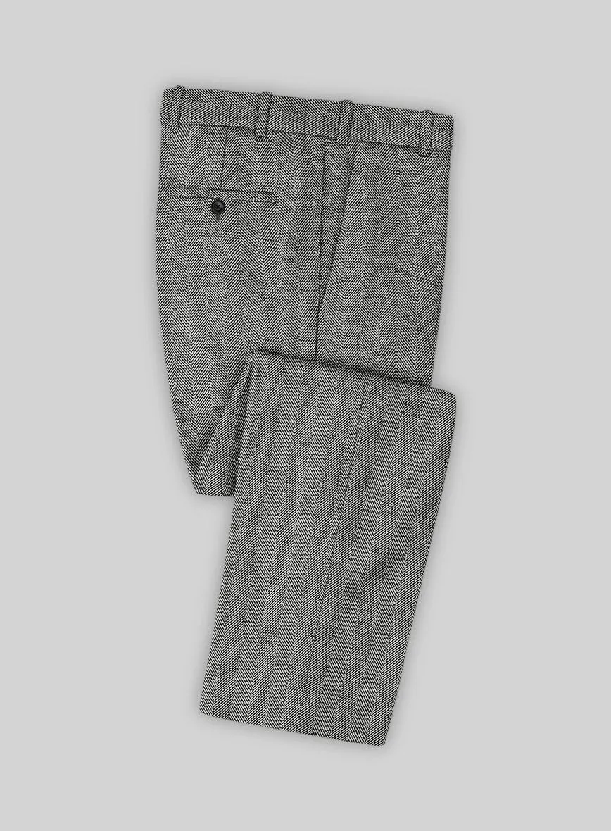 Naples Wide Herringbone Gray Tweed Pants