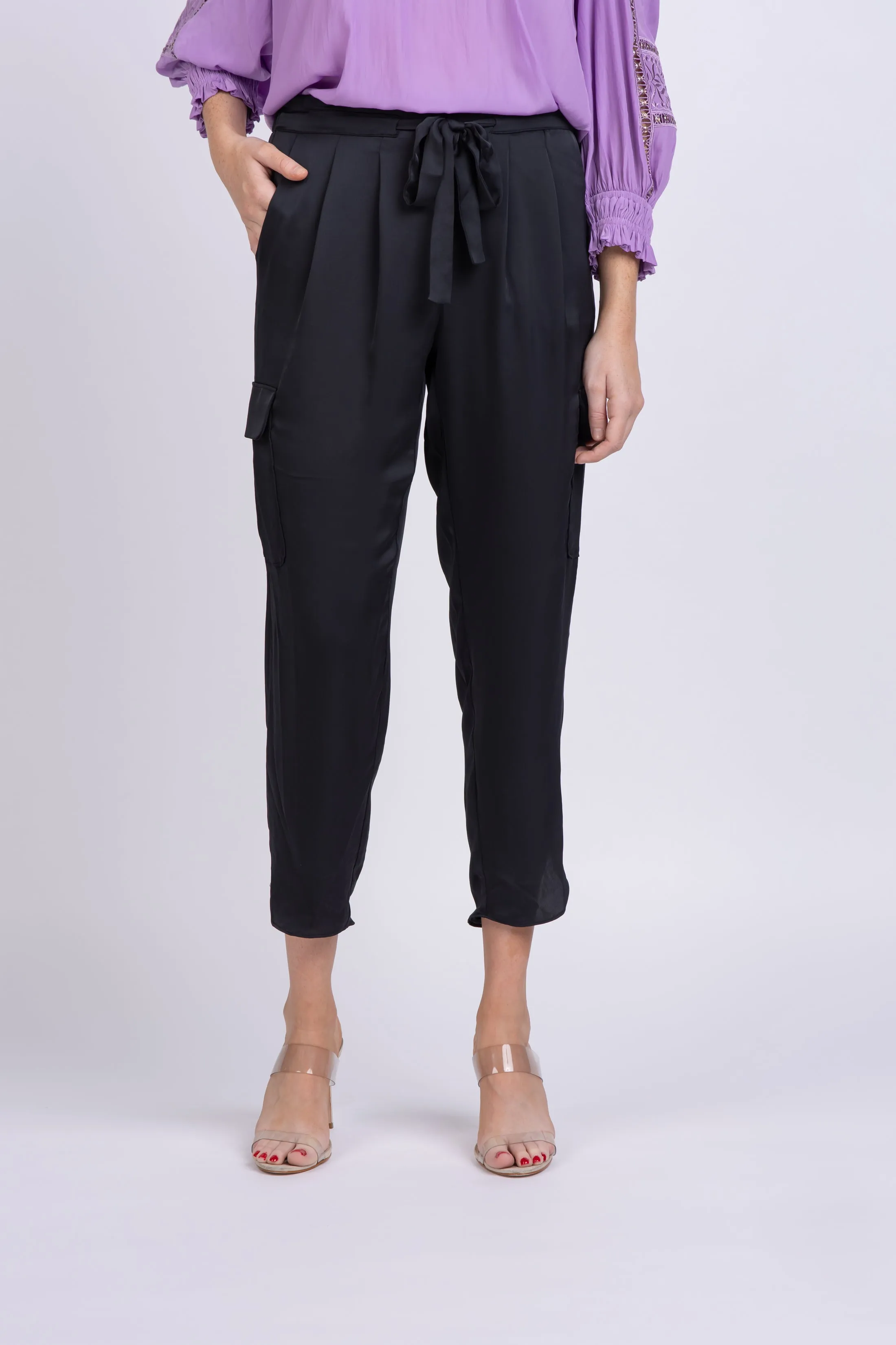 Ramy Brook Satin Pocket Allyn Pant in Black