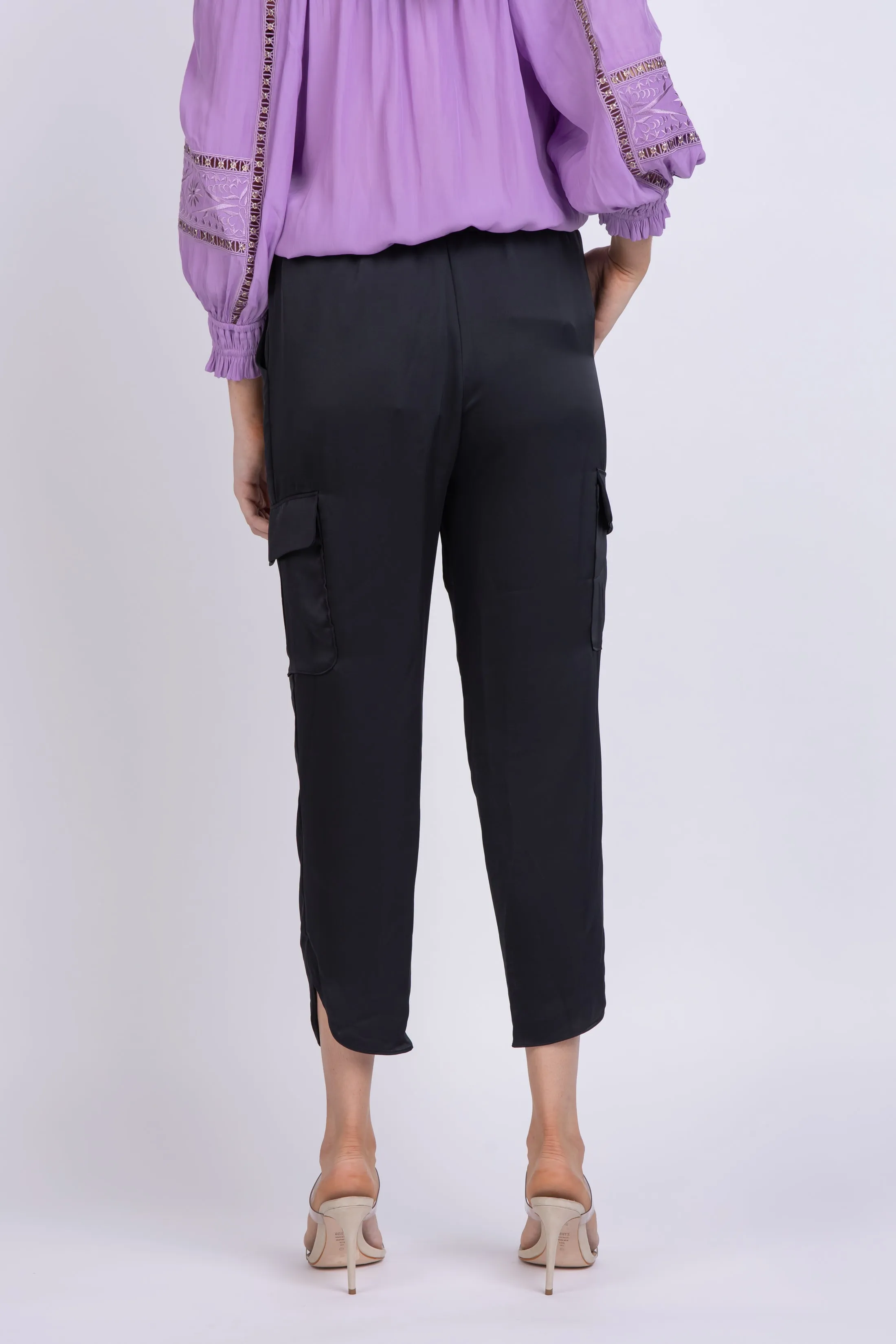 Ramy Brook Satin Pocket Allyn Pant in Black