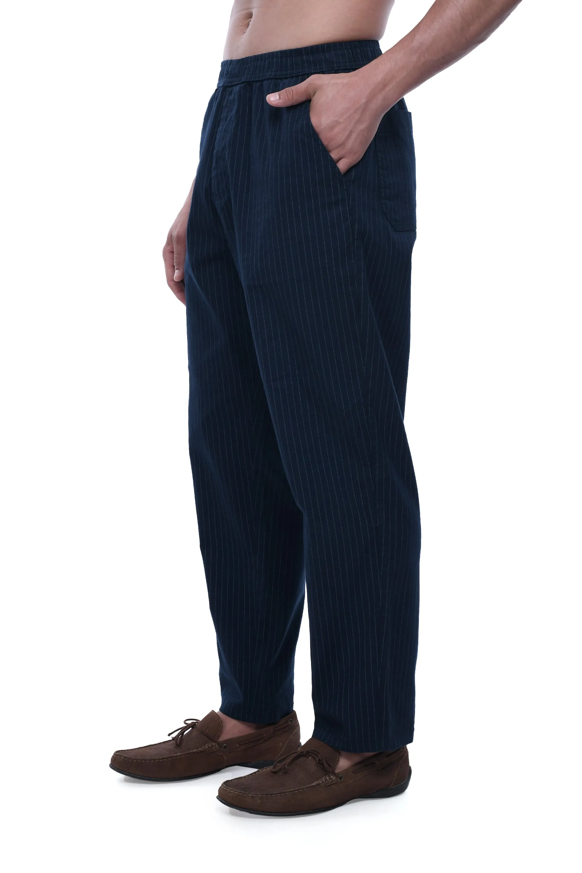 RELAXED STRIPED COTTON PANTS IN BLUE