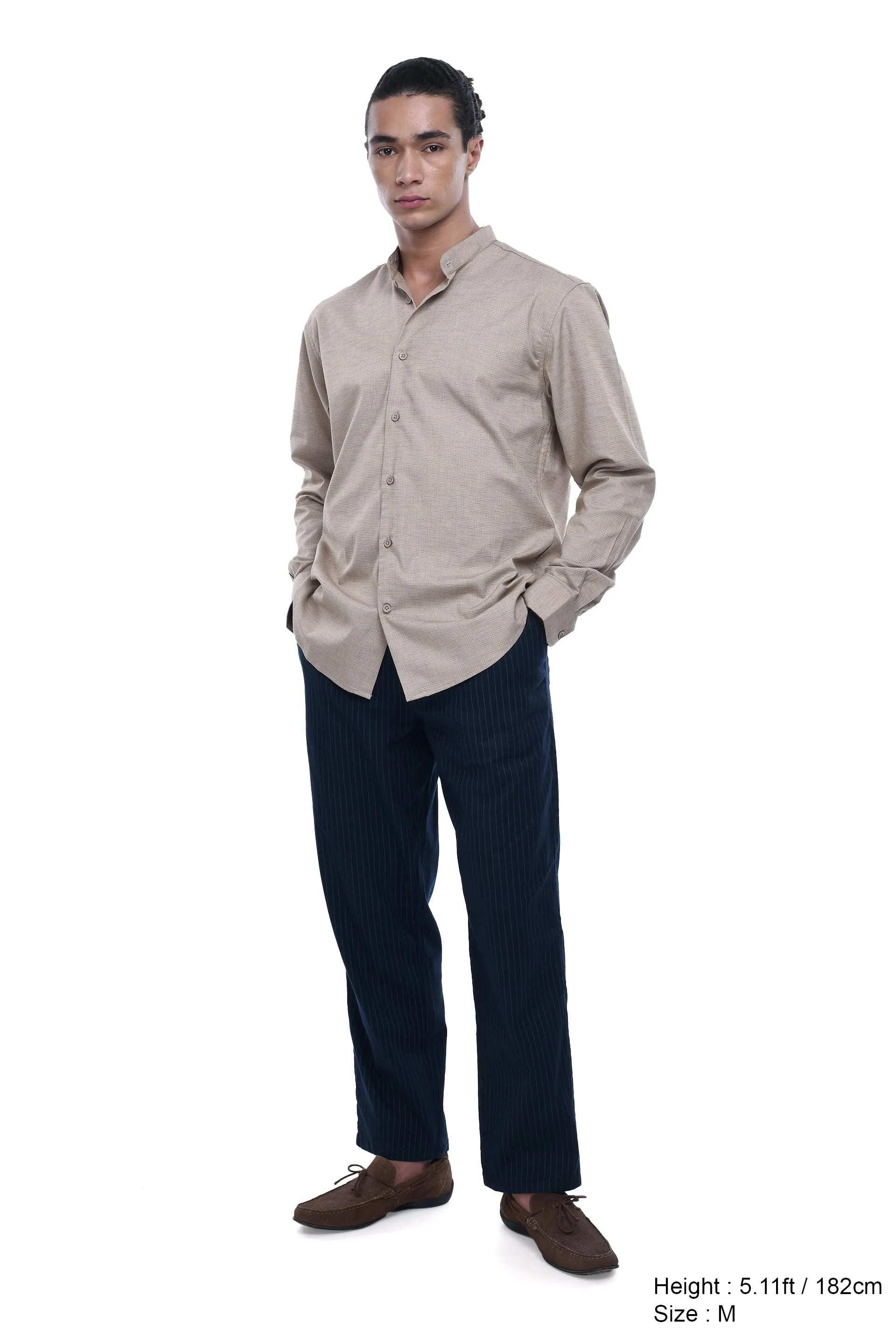 RELAXED STRIPED COTTON PANTS IN BLUE