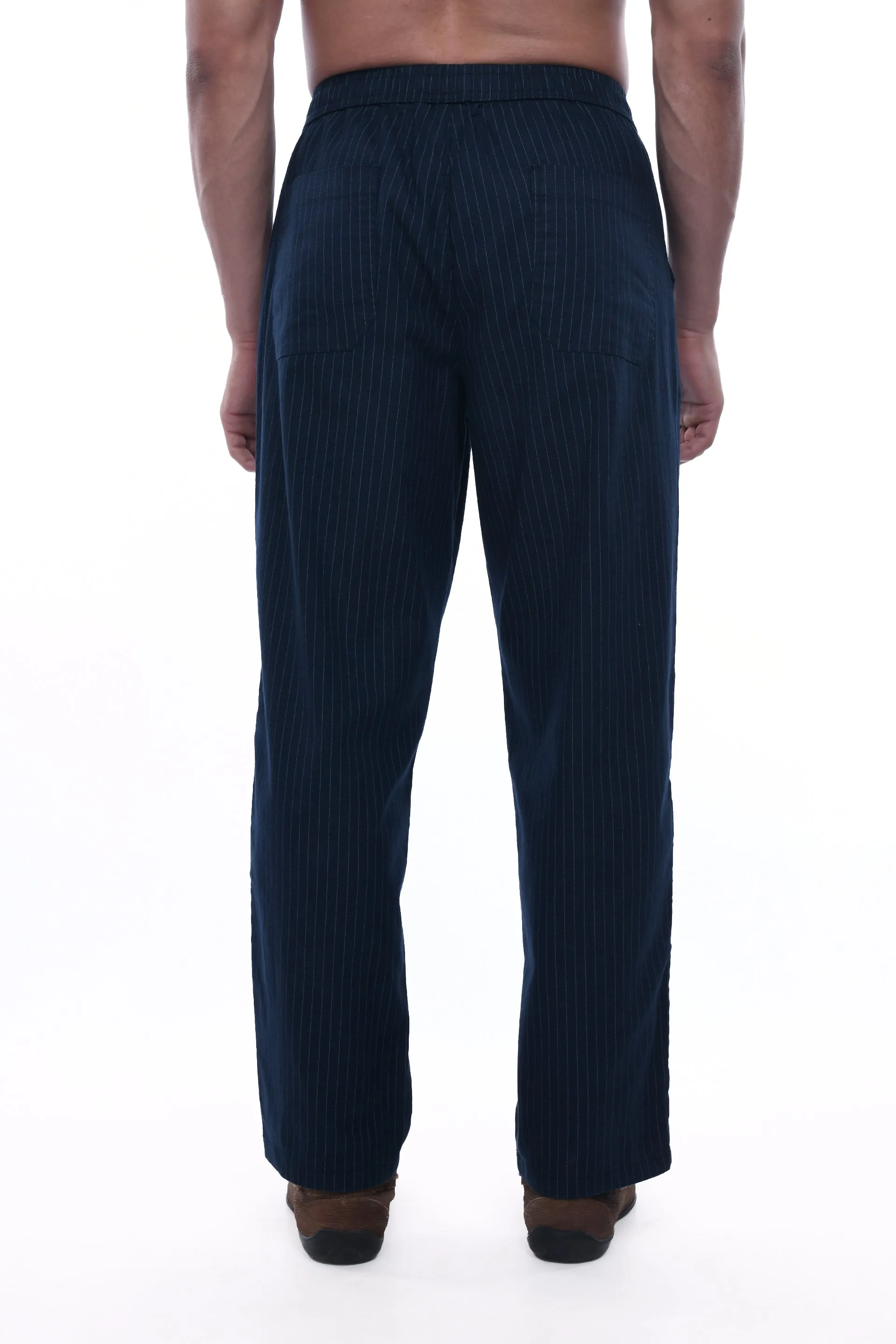 RELAXED STRIPED COTTON PANTS IN BLUE