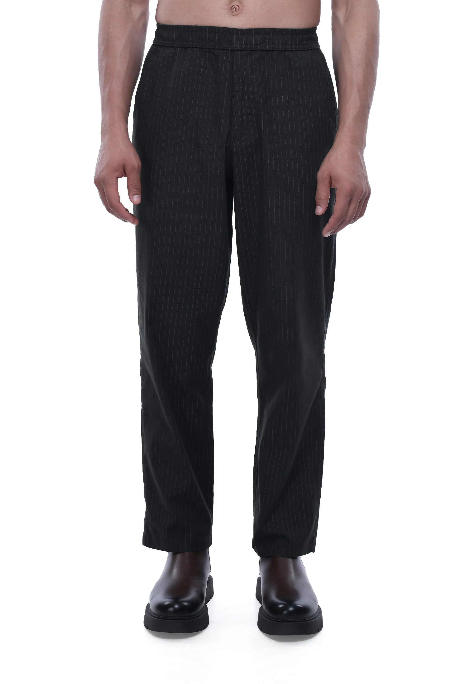 RELAXED STRIPED COTTON PANTS IN GREEN