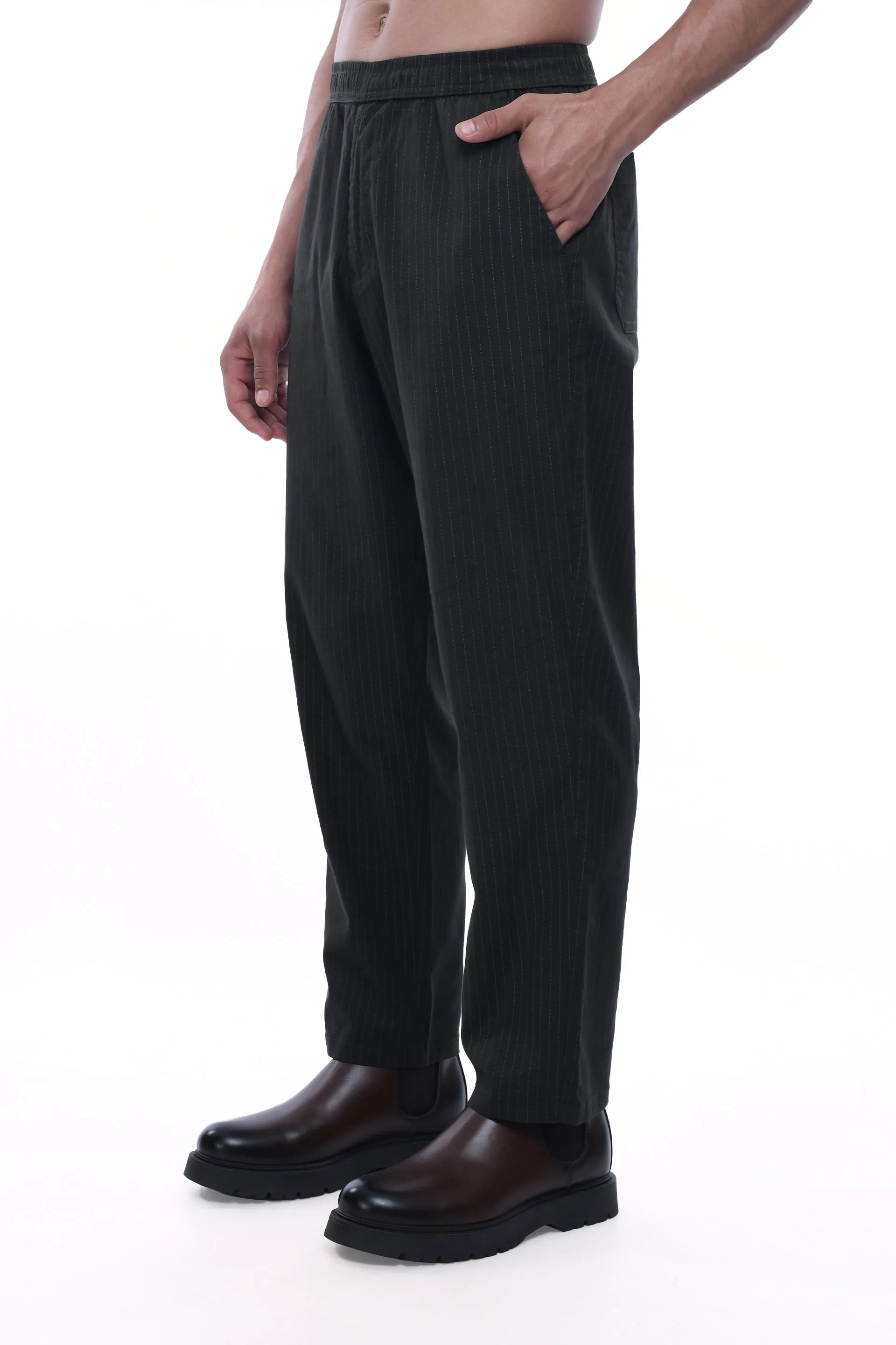 RELAXED STRIPED COTTON PANTS IN GREEN