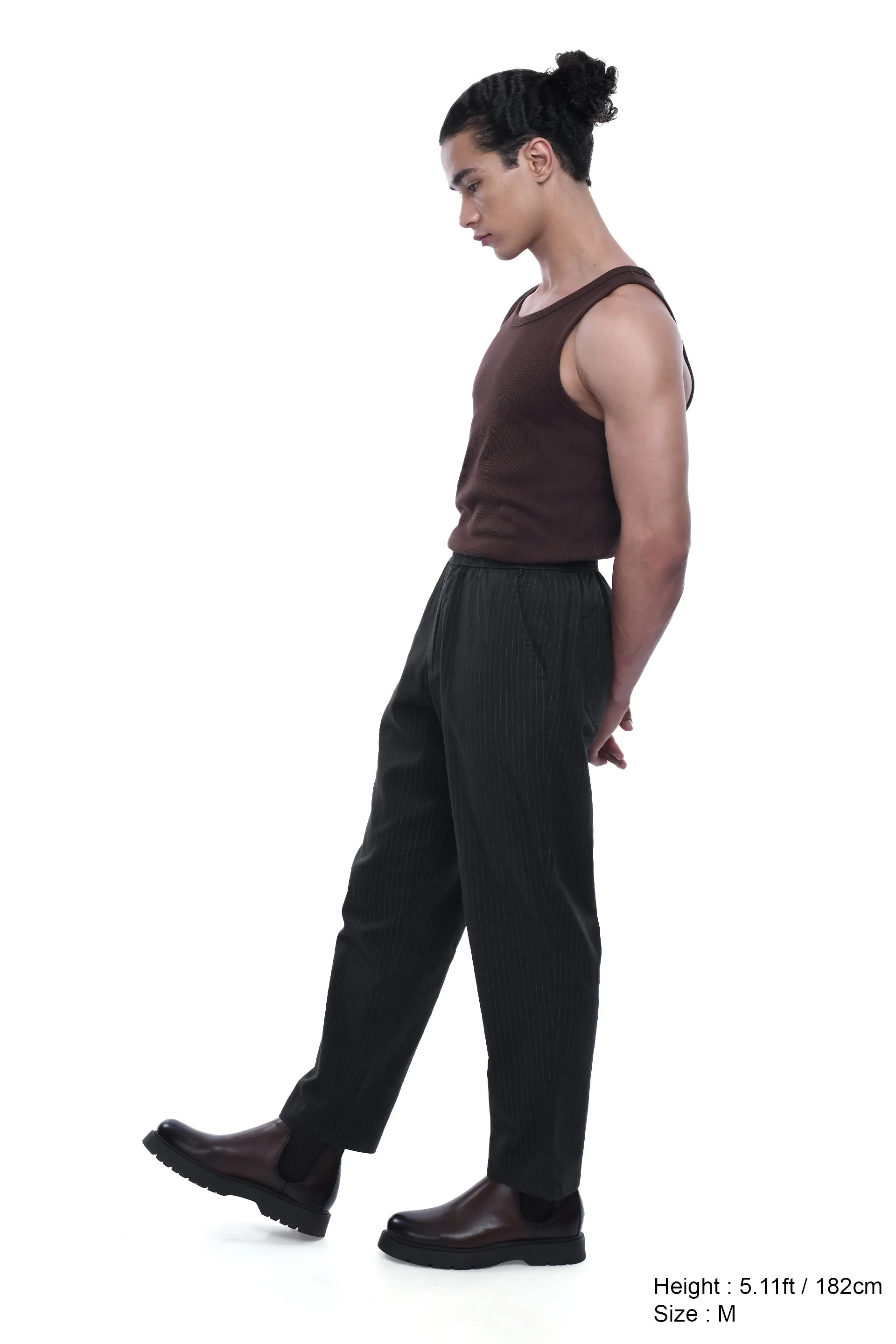 RELAXED STRIPED COTTON PANTS IN GREEN