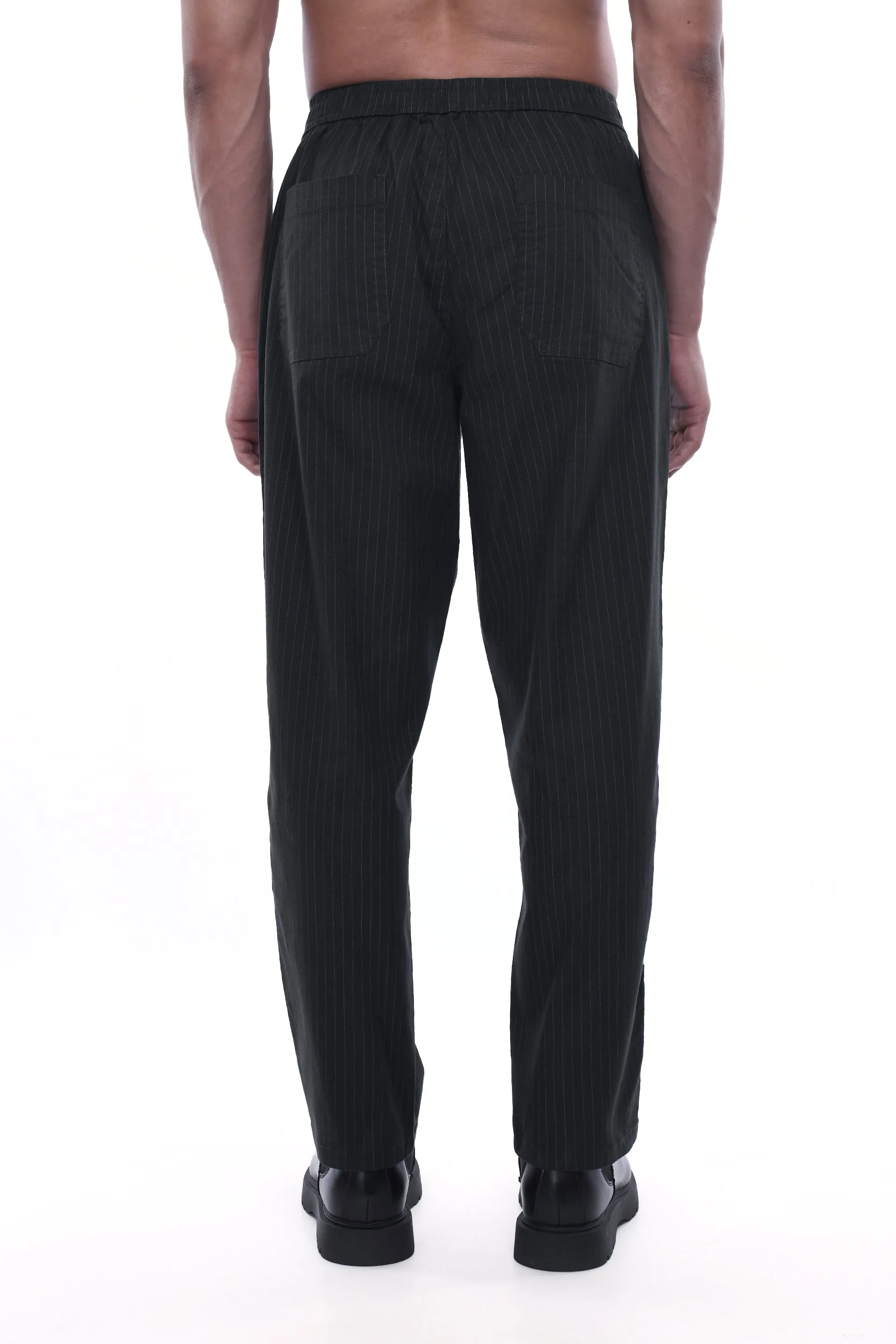 RELAXED STRIPED COTTON PANTS IN GREEN