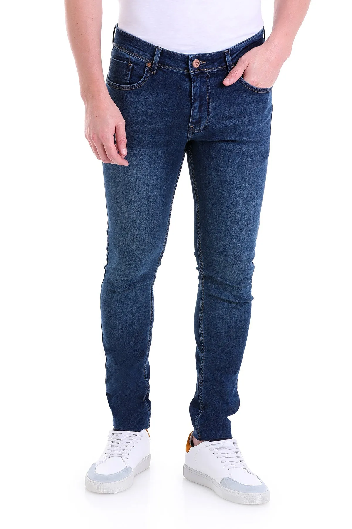 Slim Fit 5 Pocket Low Waist Navy Cotton Denim Jeans