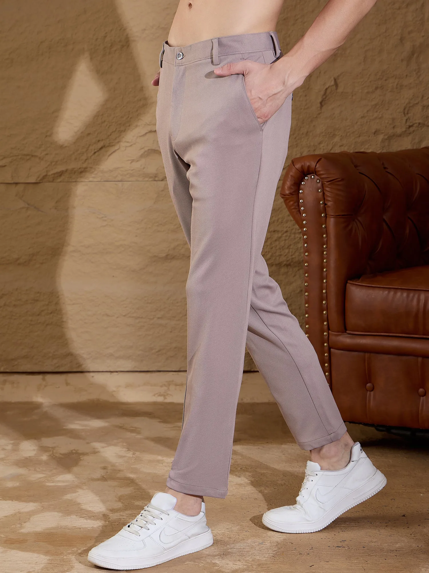 Stone Grey: Textured Stretchable Chinos