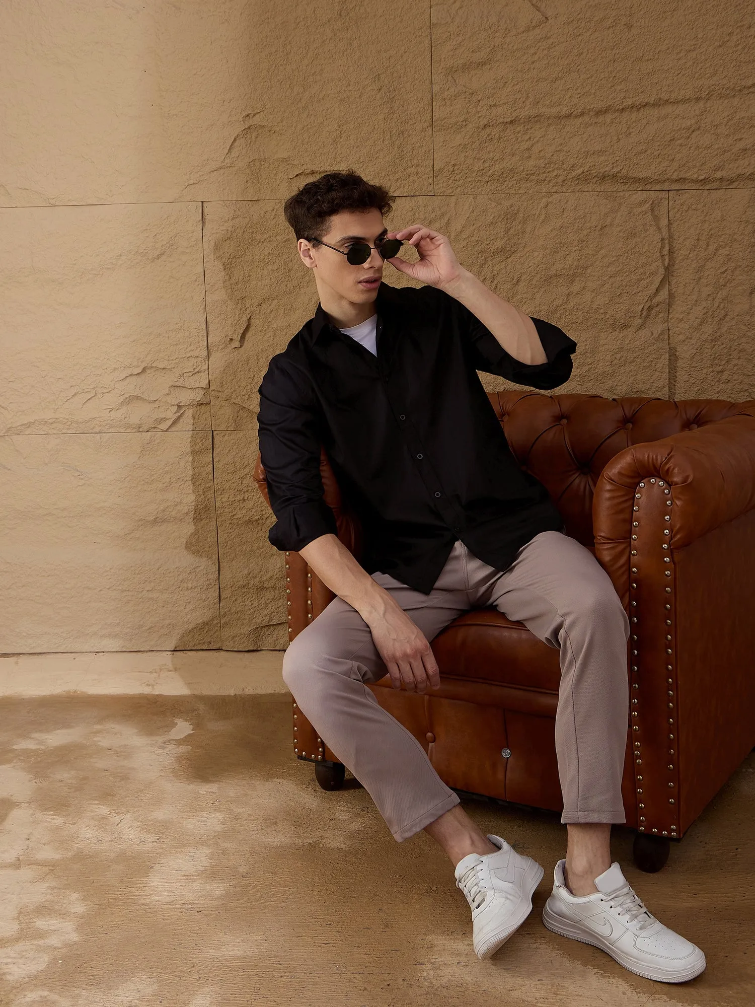 Stone Grey: Textured Stretchable Chinos