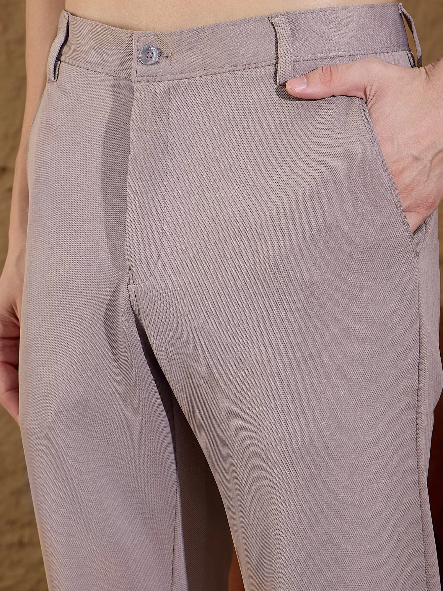 Stone Grey: Textured Stretchable Chinos