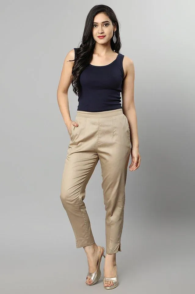 Straight Fit Skin-tone Drainpipe Pants