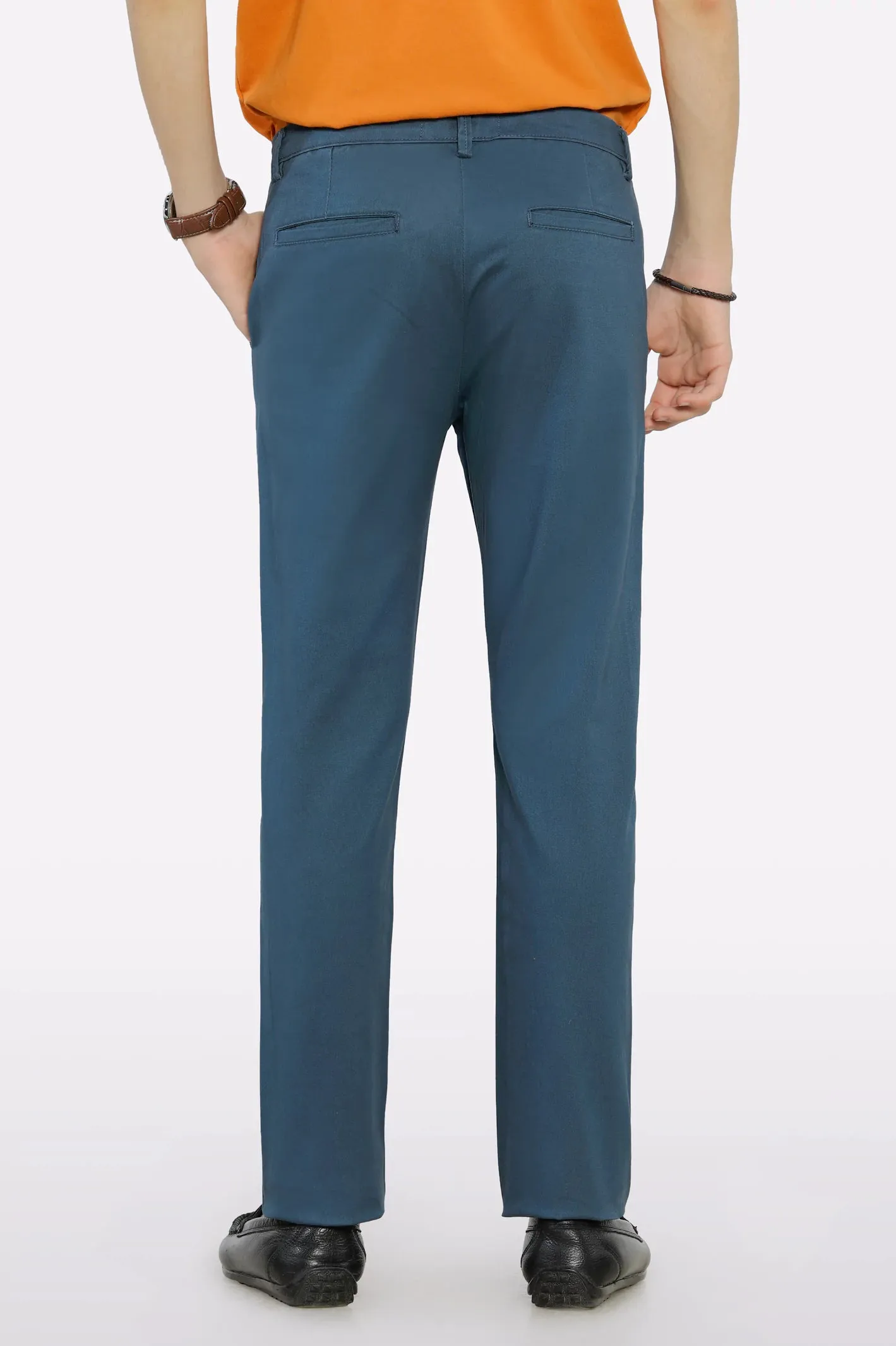 Turquoise Cotton Chinos For Boys