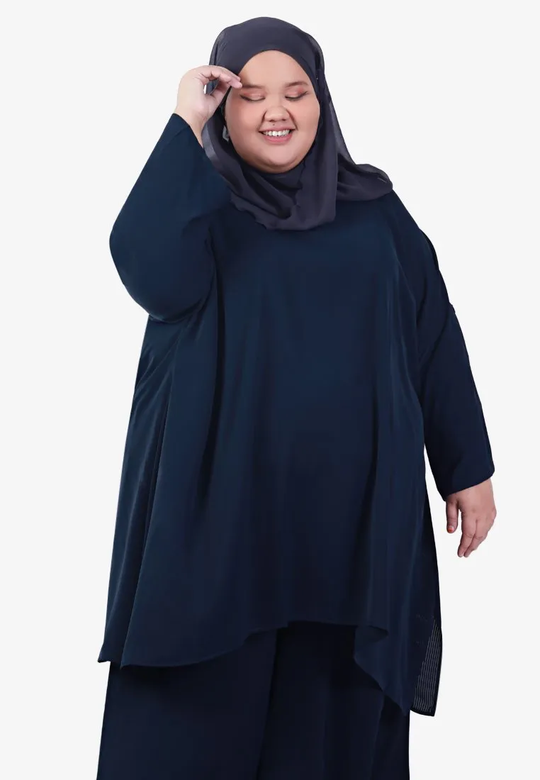 Veanna Vaccine-Friendly Sleeve Zip Kurung Pants Set - Navy Blue