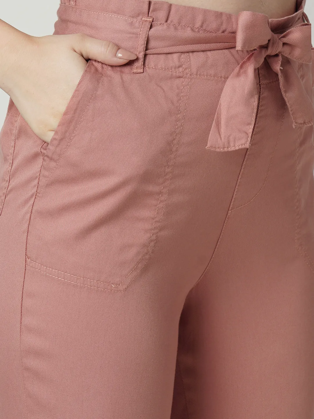 Women High-Rise Comfort Fit Paper Bag Pants