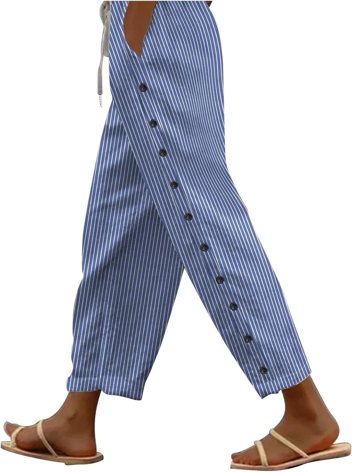 Women's Pants, Linen Straight Leg Peasant Pants Casual Relaxed Side Button Trendy