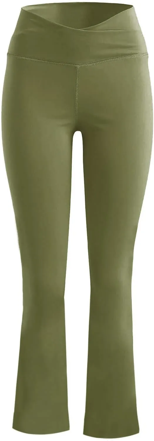 Yoga Pants Women Flare High Waisted Leggings Tummy Control Bell Bottom Cross Waist Leggings Wide Leg Casual Pants