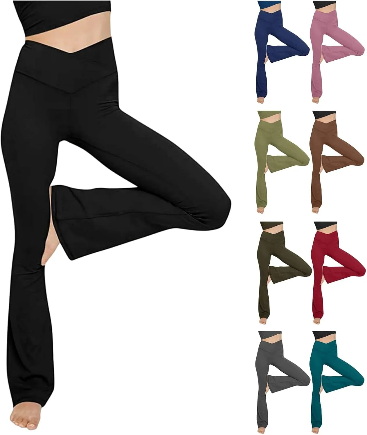 Yoga Pants Women Flare High Waisted Leggings Tummy Control Bell Bottom Cross Waist Leggings Wide Leg Casual Pants