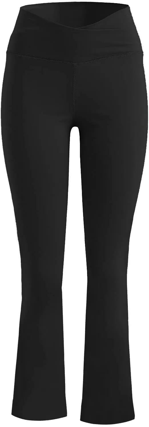 Yoga Pants Women Flare High Waisted Leggings Tummy Control Bell Bottom Cross Waist Leggings Wide Leg Casual Pants