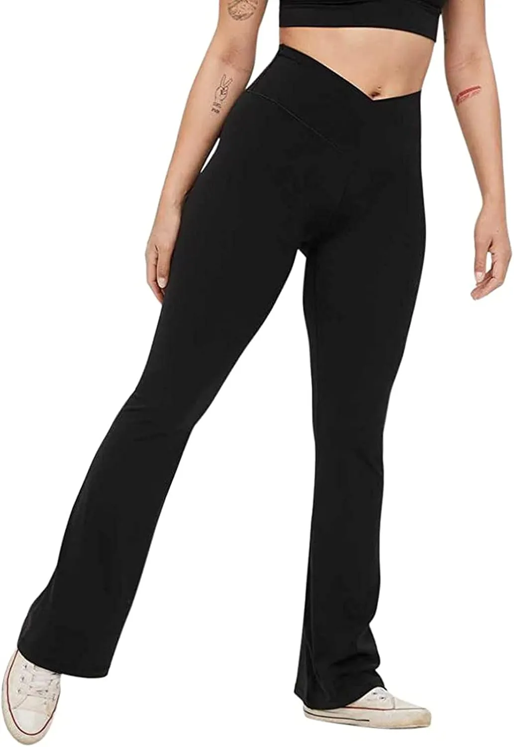 Yoga Pants Women Flare High Waisted Leggings Tummy Control Bell Bottom Cross Waist Leggings Wide Leg Casual Pants